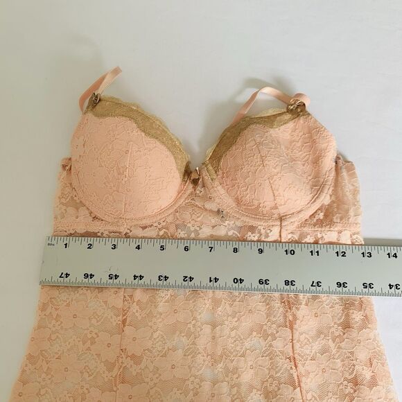 Rampage Sexy Intimates Lingerie Babydoll Nightie Chemise M Pink Yellow Lace Y2K - Picture 12 of 16